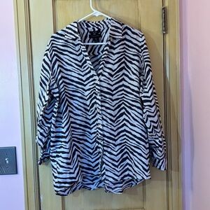Tahari 100 Percent Linen Zebra Print Shirt Size Large